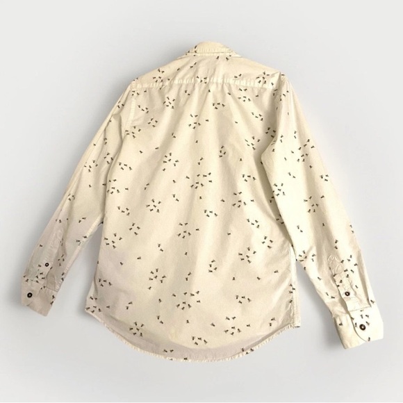 Zara Man Slim Fit Button Up White Shirt L Polka Dot Flies Unique Beelzebub Flies - Picture 2 of 8